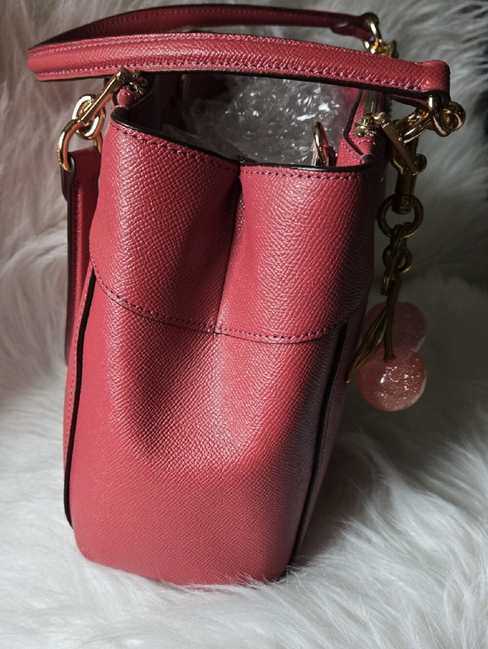 Coach Pink Leather Satchel with Cherry Charm - Picture 4 of 12